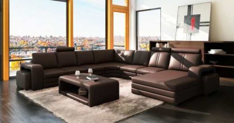 Designer Wohnlandschaft U-Form Hocker Couchtisch Couch Ecksofa Polster