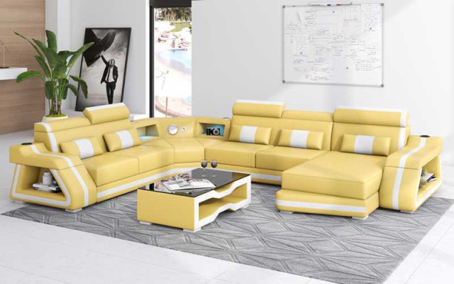 Groß Ecksofa Wohnlandschaft XXL Sofa U Form Ledersofa Schwarz Sofas
