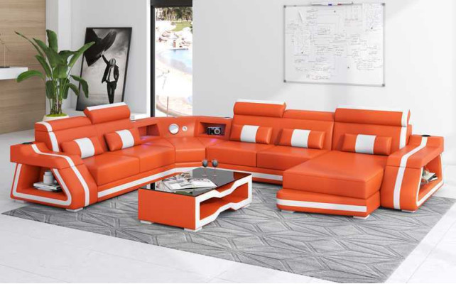 Groß Ecksofa Wohnlandschaft XXL Sofa U Form Ledersofa Schwarz Sofas