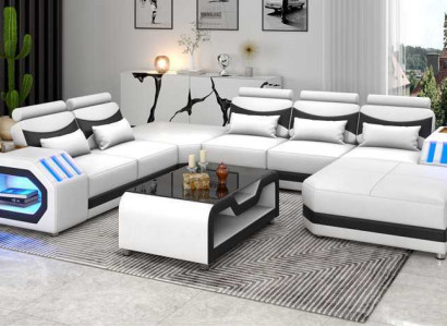Wohnlandschaft Großes Sofa XXL U Form Ecksofa Ledersofa Weiß Sofas