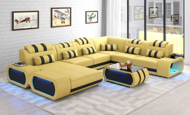 Moderne XXL Sofa U Form Groß Ecksofa Ledersofa Schwarz Kunstleder