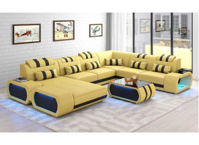 Moderne XXL Sofa U Form Groß Ecksofa Ledersofa Schwarz Kunstleder
