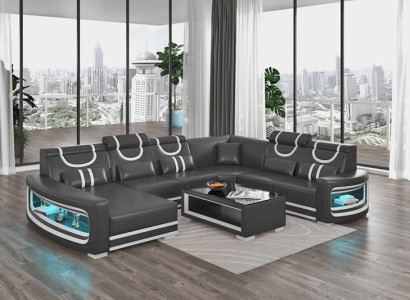 Wohnlandschaft Couchen Ledersofa Ecksofa U Form Schwarz Sofa Groß Neu
