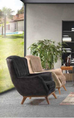Sessel 1 Sitz Textil Lounge Luxus Polster Ohrensessel Einsitzer Design