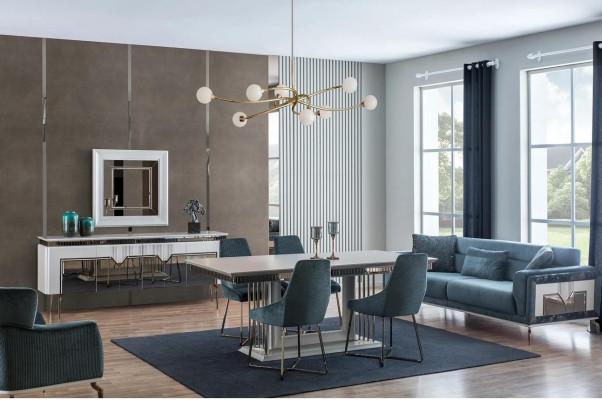 Designer Esszimmer Set Besteht aus 2tlg. Sideboard Spiegel Kommode Silber