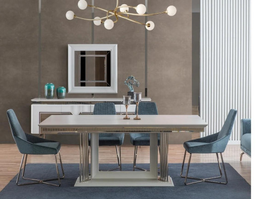 Designer Esszimmer Set Besteht aus 2tlg. Sideboard Spiegel Kommode Silber