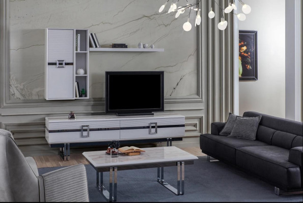 Modern Wohnwand Wohnzimmer Besteht aus 4tlg in Ekclusive Weiß Wohnwände