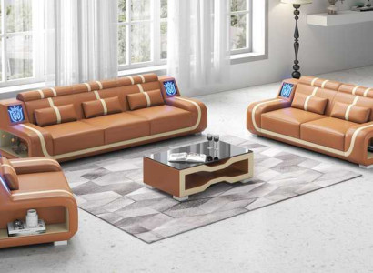 Wohnzimmer Komplette Ledersofas Couchgarnitur Sofagarnitur Braun 3tlg