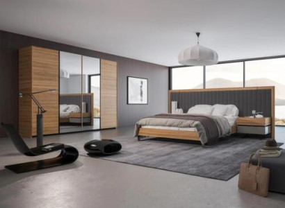 Schlafzimmer Set 3tlg Doppel Bett Modern 2x Nachttische Holz Design Komplett