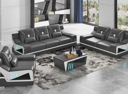 Luxus Sofagarnitur Komplette Couchgarnitur Schwarz Kunstleder Sofa 321