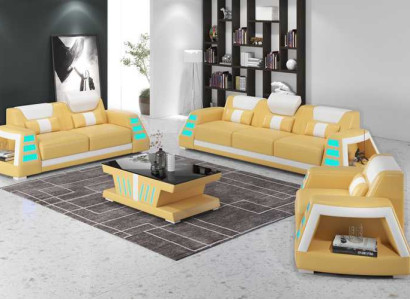 Couchgarnitur Sofagarnitur Ledersofas Sofa Komplette 3tlg Gelb Set Sofas