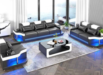 Couchgarnitur Sofagarnitur Ledersofas Sofa Komplette 3tlg Schwarz Set