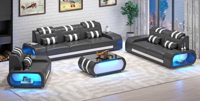 Couchgarnitur Zweisitzer Ledersofas Sessel Dreisitzer 3tlg Schwarz Set