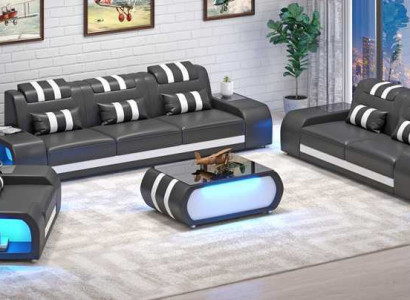 Couchgarnitur Zweisitzer Ledersofas Sessel Dreisitzer 3tlg Schwarz Set