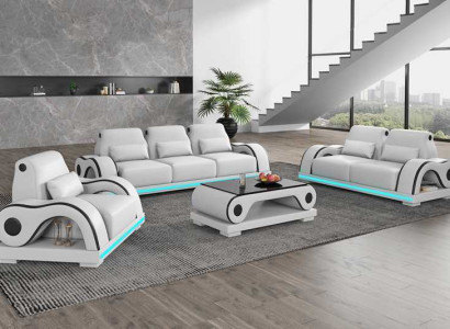 Couchgarnitur Sofagarnitur Luxus Komplette Weiß Ledersofa Couch Modern Sofa