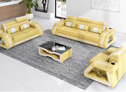 Ledersofas Komplette Couchgarnitur Sofagarnitur Sofa 3tlg Sofas Gelb