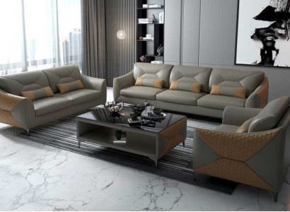 Garnitur Sofagarnitur Couchgarnitur 321 Sitzer Ledersofa Couch Grau