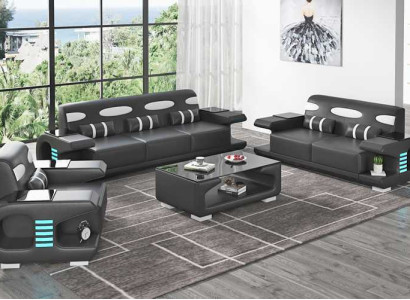 Couchgarnitur Sofagarnitur Ledersofas Sofa Komplette 3tlg Schwarz Set