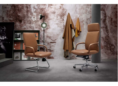 Chefsessel Sessel Dreh Computer Stühle Sitz Möbel Braun Leder Polster