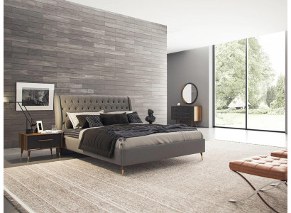 Design Schlafzimmer Komplett 5tlg Bett 2x Nachttische Kommode mit Spiegel