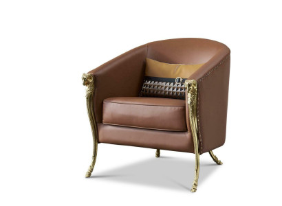 Designer Sessel 1 Sitzer Braun Leder Textil Luxus Club Lougne Sofa Einsitzer