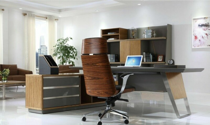 Eckschreibtisch Büro Chef Zimmer Möbel Design Deko Schreibtische Praxis