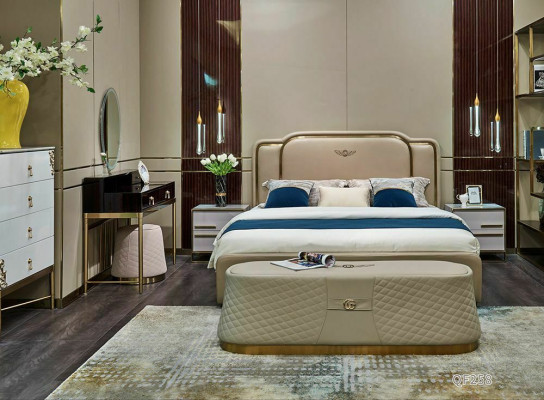 Hotelbett Luxus Design Betten Polster Metall Leder Schlafzimmer XXL
