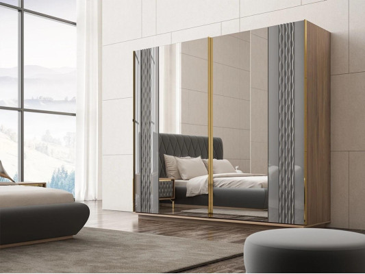 Komplett Set Doppel Bett Luxus 2x Nachttische Design Schrank Kleiderschrank