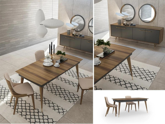 Luxus Esszimmer Set Esstisch 4x Stühle Luxus Anrichte mit 2x Spiegel Neu Set