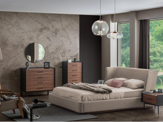 Modern Schlafzimmer Design Komplett 3tlg 2x Kommode Rund Spiegel
