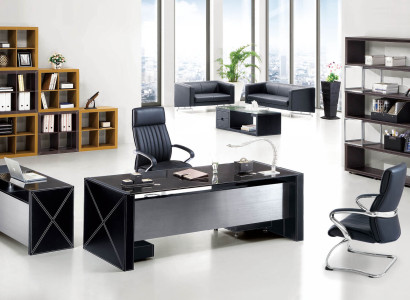 Moderne Büro Set Designmöbel Schreibtisch Regale Edelstahl Aktenschrank