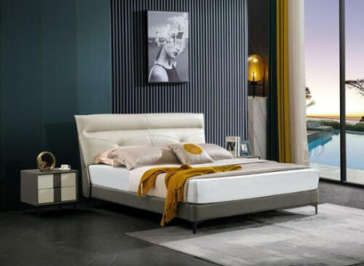 Schlafzimmer Lederbett Komplettes Bett Nachttischen 3 tlg. Garnitur Hotel