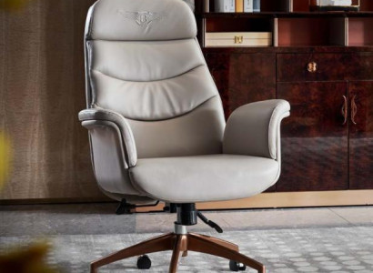 Bürostuhl Beige Leder Edelstahl Arbeitszimmer Büro Möbel Luxus Einrichtung Neu