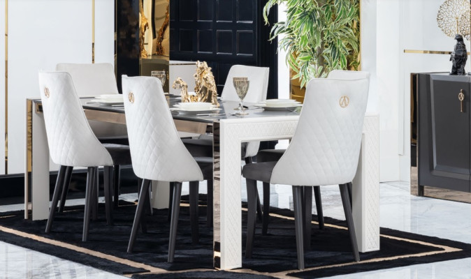 Polster Textil Stoff Essgruppe Garnitur Set Komplett Design Lehnstuhl 6x Stühle