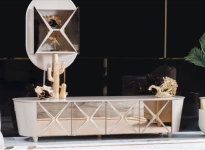 Wohnzimmer Kommoden Holz Low Board Regal Gold Neu 2tlg Sideboard Regale Kommode