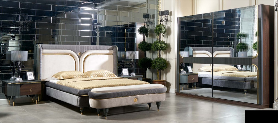 Garnitur Schlafzimmer Bett Nachttisch Kleiderschrank Hocker Luxus Design 5tlg