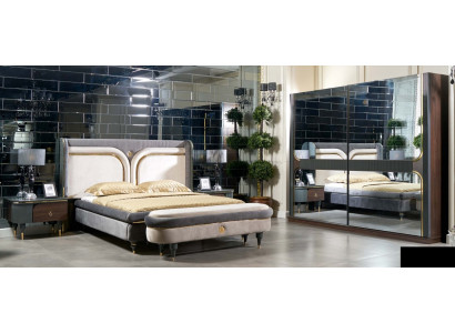 Garnitur Schlafzimmer Bett Nachttisch Kleiderschrank Hocker Luxus Design 5tlg