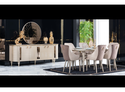 Komplett Esszimmer Kommoden Tisch 6x Stühle Kommode Spiegel Set Garnitur Neu