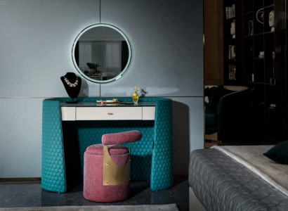 Schminktisch Turkis Holz Leder Schlafzimmer Konsolen Tische Design Schmink Luxus