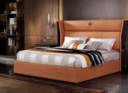Bett Leder Orange Schlafzimmer Kreative Modern Design Möbel Holz Luxus Betten