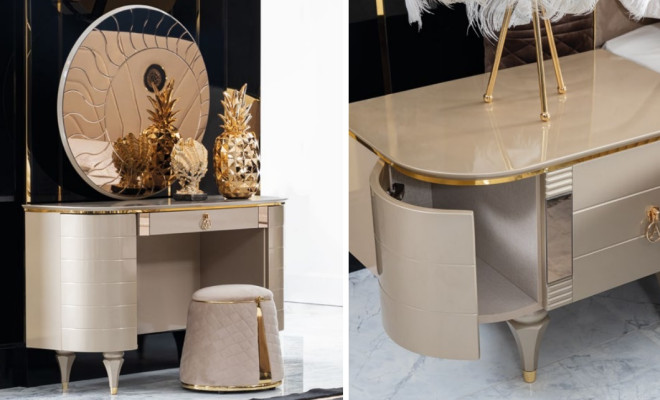 Konsolen Tisch Frisierkommode Frisiertisch Hocker Neu 2tlg. Tische Schminktisch