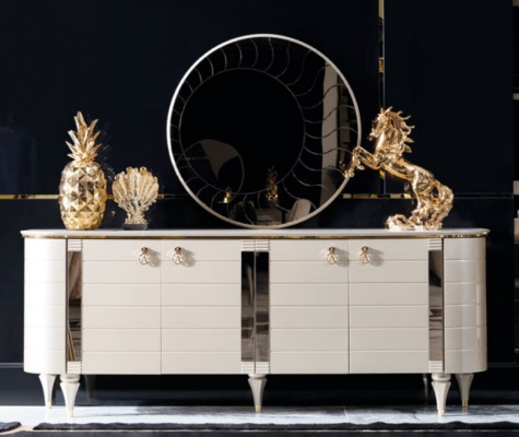 Holz Kommoden Anrichte Möbel Schrank Garnitur Set 2tlg Kommode Spiegel Gruppe