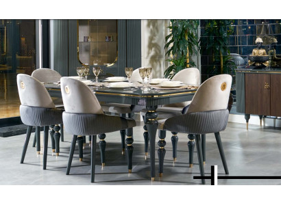 Esszimmer Garnitur Lehn Samt Textil Stuhl 6x Stühle Gruppe Set Wohn Holz Echtes