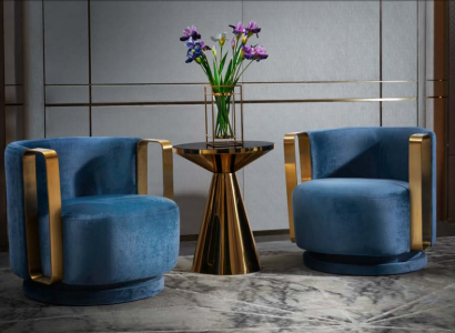 Sessel Blau Luxus Stoff Textil Wohnzimmer Neu Kreative Modern Design