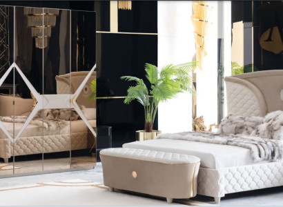 Bett Nachttisch Kleiderschrank 6tlg Schlafzimmer Set Design Luxus Hocker Modern