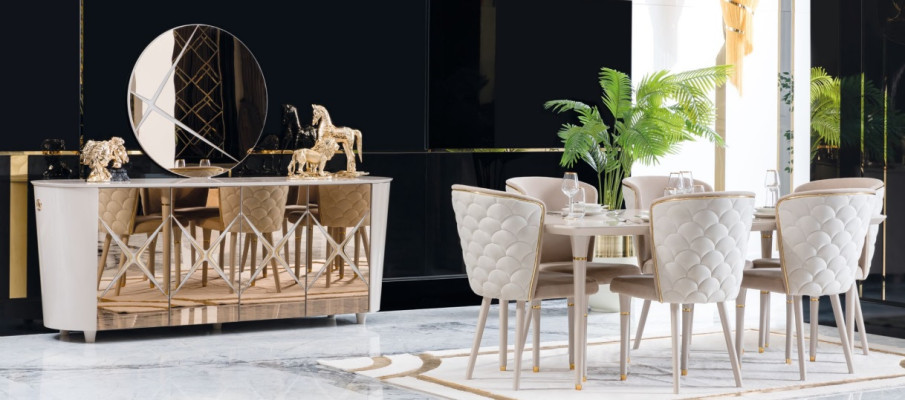 Esszimmer Set Gruppe Garnitur Tisch neu Esstisch 6x Stühle Kommode Spiegel 9tlg