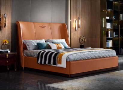 Bett 2 x Nachttisch Schlafzimmer Orange Kreative Modern Möbel Holz Luxus Betten