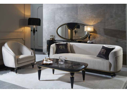 Sofagarnitur 3+1 Sitzer Stoff Sofa Couch Garnitur Design Grau Schwarz Möbel 2tlg 