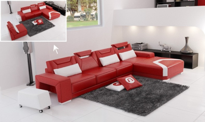 Designer Sofa Couch Ecksofa mit Hocker Polster Garnitur Wohnlandschaft L Form