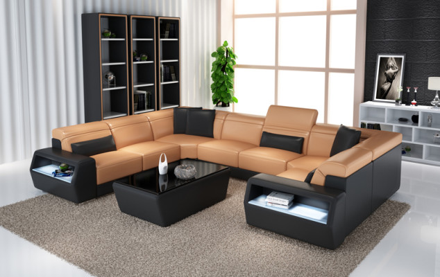 Ecksofa Leder Sofa Couch Polster Eck Sitz Wohnlandschaft Garnitur-U-Form